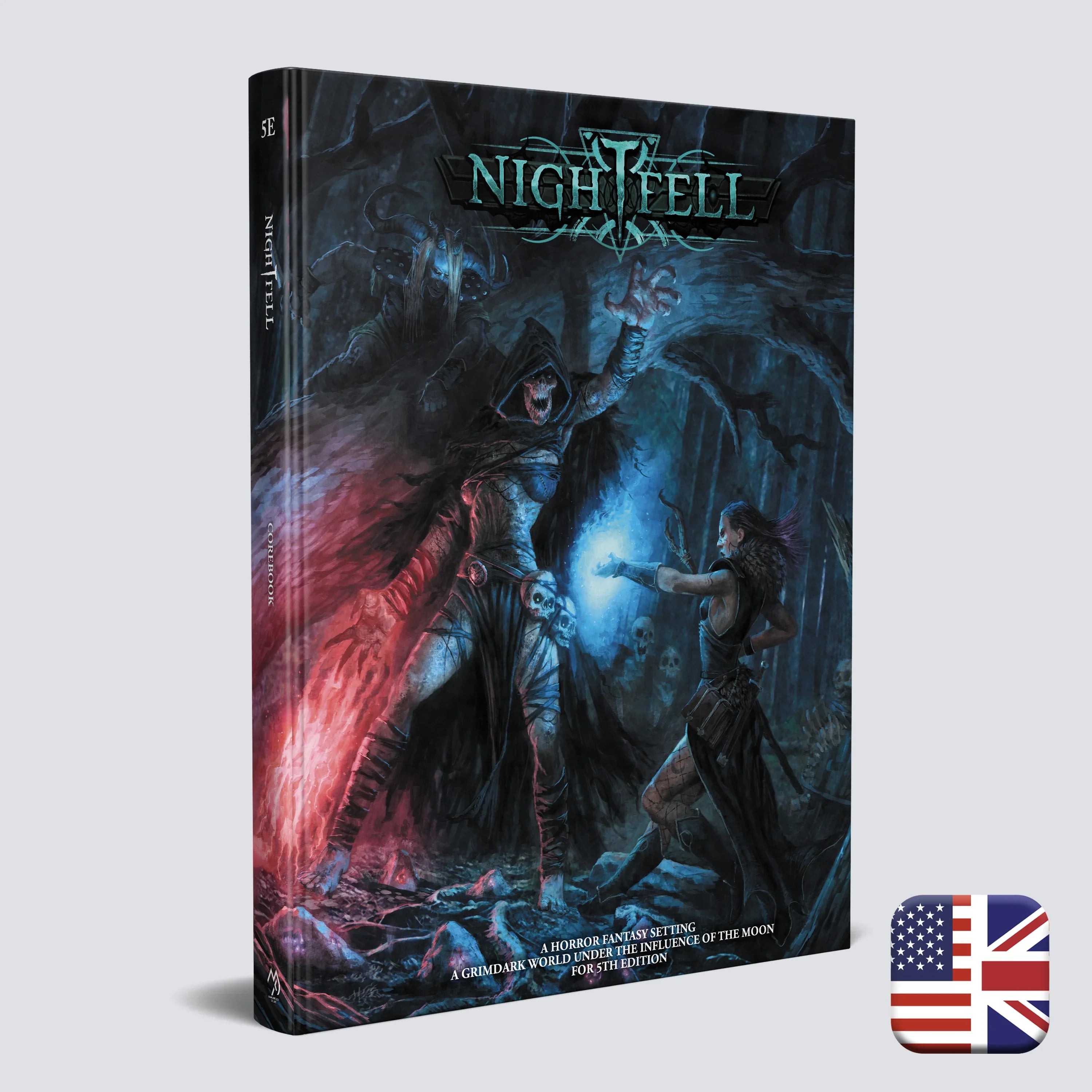 Nightfell Corebook hardcover — grimdark horror fantasy 5E setting by Angelo Peluso