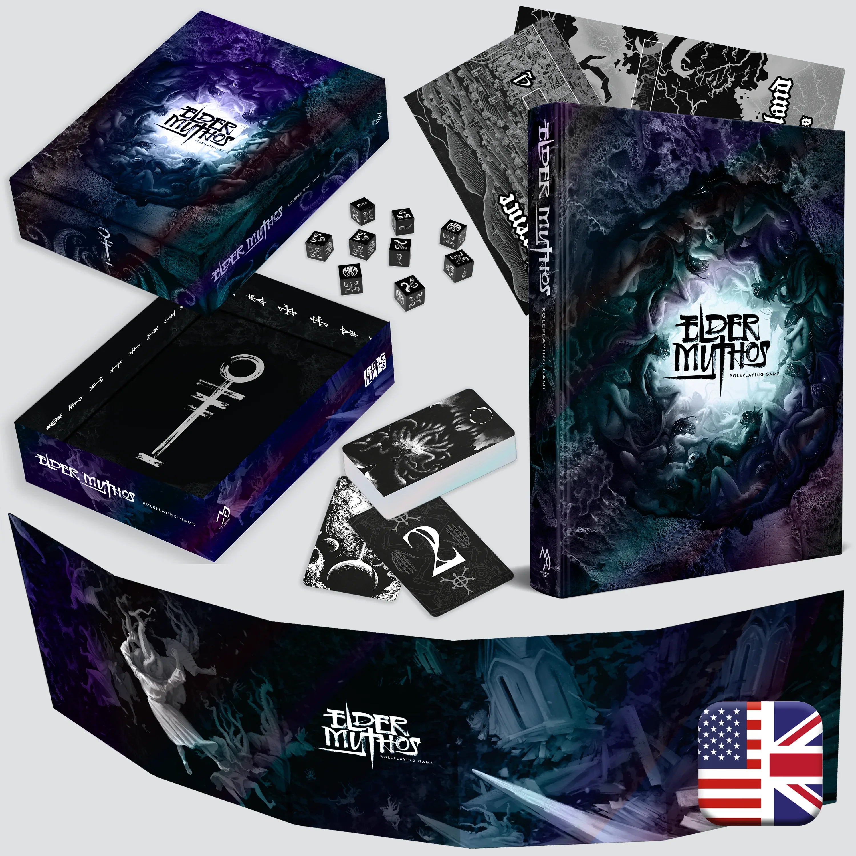 Elder Mythos Unspeakable Box — complete edition with corebook, GM screen, cards and dice