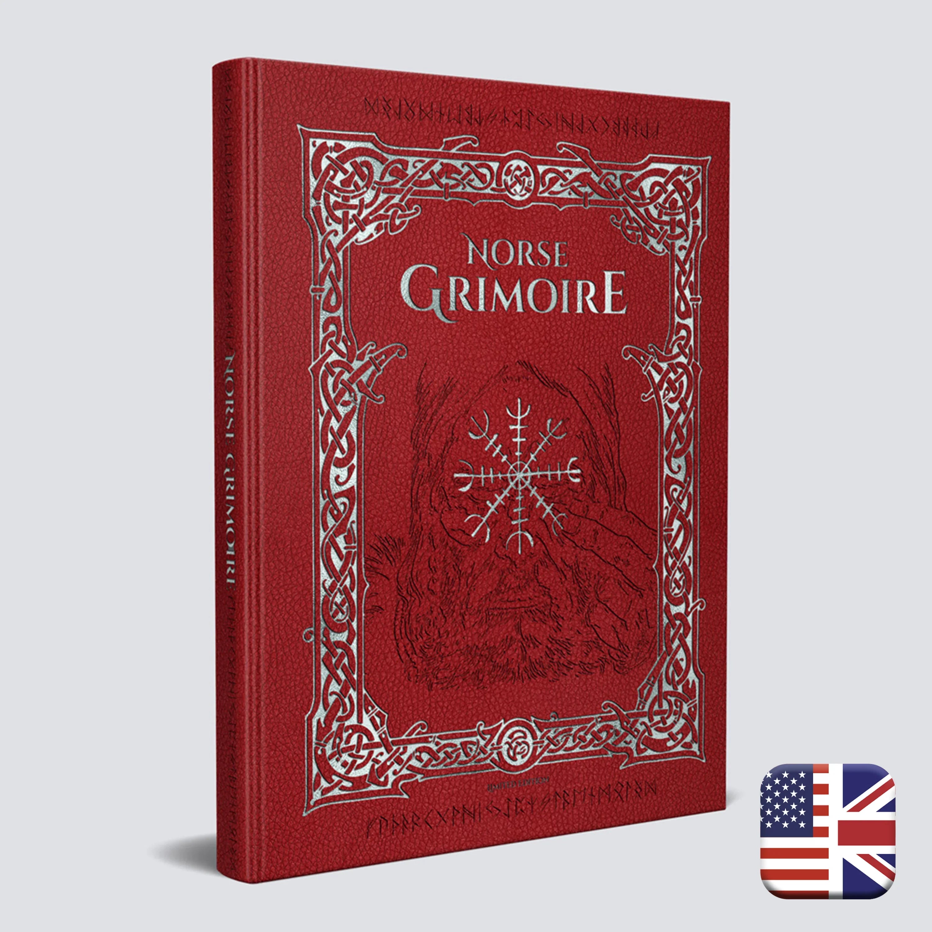 Norse Grimoire Deluxe Edition hardcover — faux leather with silver foil runes for Norse 5E